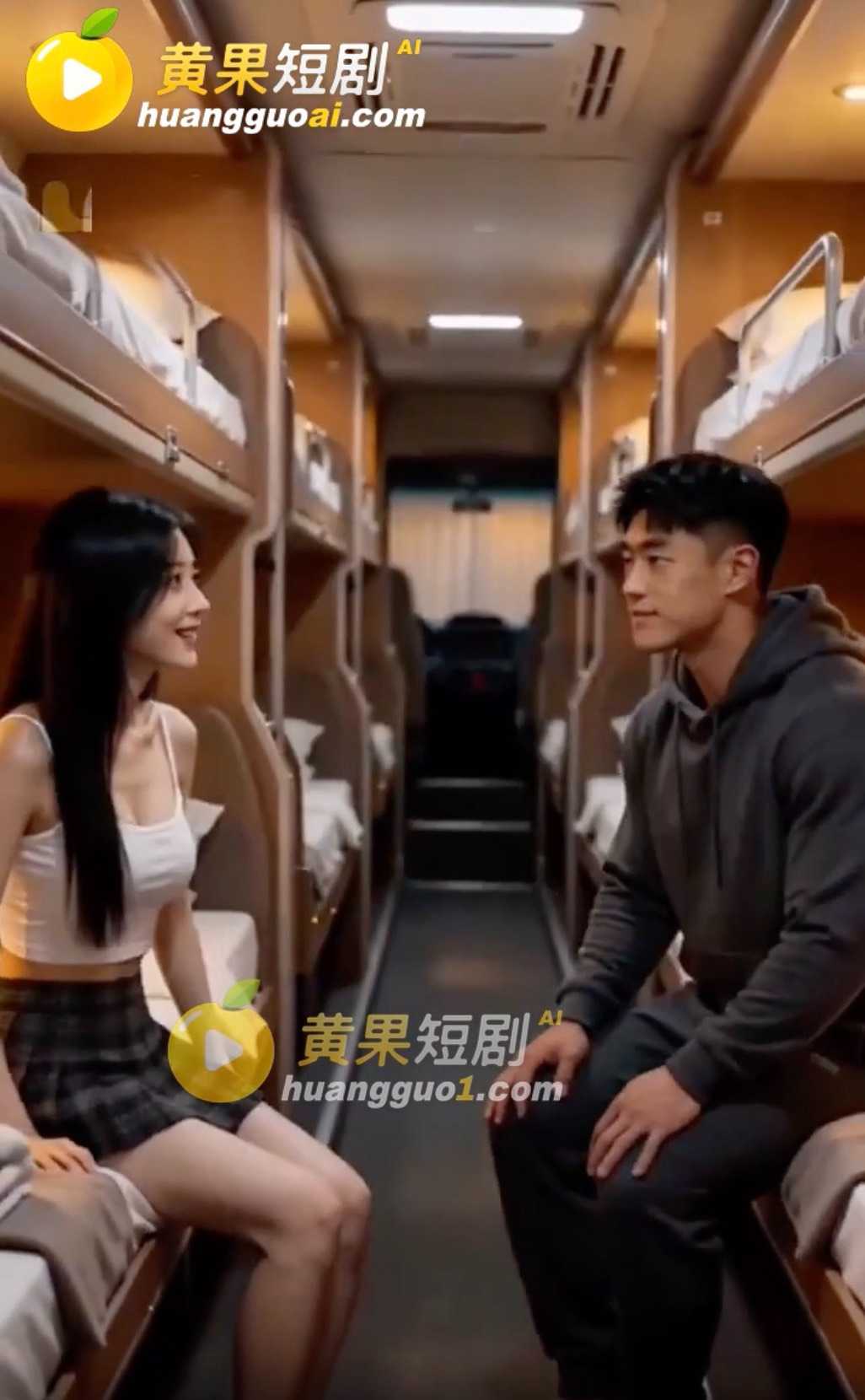 AI黄果短剧《旅途失洁》旅途失清大巴床位,男友软了女友被叔叔当众按床操